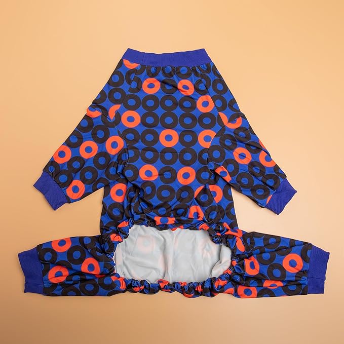 LovinPet Large Dog Pajamas for Male Dogs Anti Licking Anxiety Calming Big Dog Pajamas, Lightweight Stretchy Fabric, Ring Print, Jammies for Large Dogs, Pitbull Party Clothes, Big Dog Costume,3XL