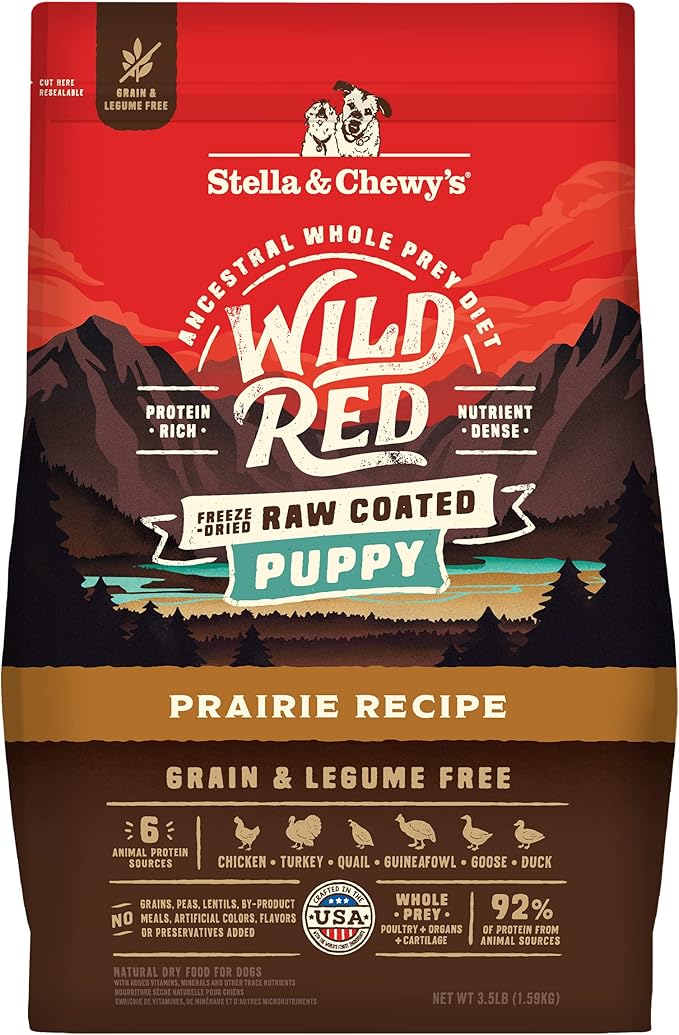 Stella & Chewy's Wild Red Dry Dog Food Raw Coated High Protein Grain & Legume Free Puppy Prairie Recipe, 3.5 lb. Bag