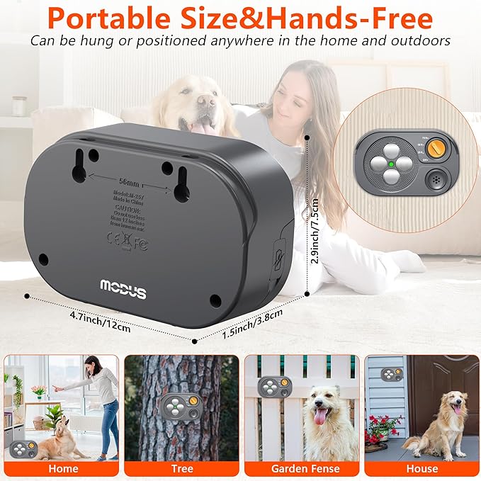 2025New Anti Barking Device, Bark Box Rechargeable Dog Barking Deterrent Devices with Variable Ultra Frequency/6 Modes/IP65 Waterproof Dog Silencer Stop Neighbors‘ Dog from Barking Up to 75ft(Grey)