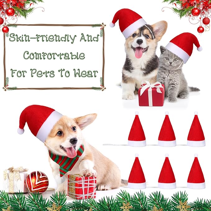 Svee 8 Pieces Christmas Santa Hats for Dog Cat with Adjustable Chin Strap Holiday Party Cute Costumes for Puppy Kitten Small Dogs and Cats Winter Party Dress up Props Supplies Gifts(Simple Pattern)