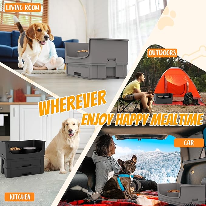 Elevated Dog Bowl Stand Set,Quiet Eating Mess Proof Raised Dog Bowls 2 Stainless Steel Pet Food Bowls,Splash Water Collection Non-Slip Medium Sized Feeding Table