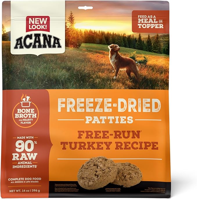 ACANA Grain-Free High Protein Freeze Dried Dog Food & Topper Free-Run Turkey Recipe Patties 14oz Bag