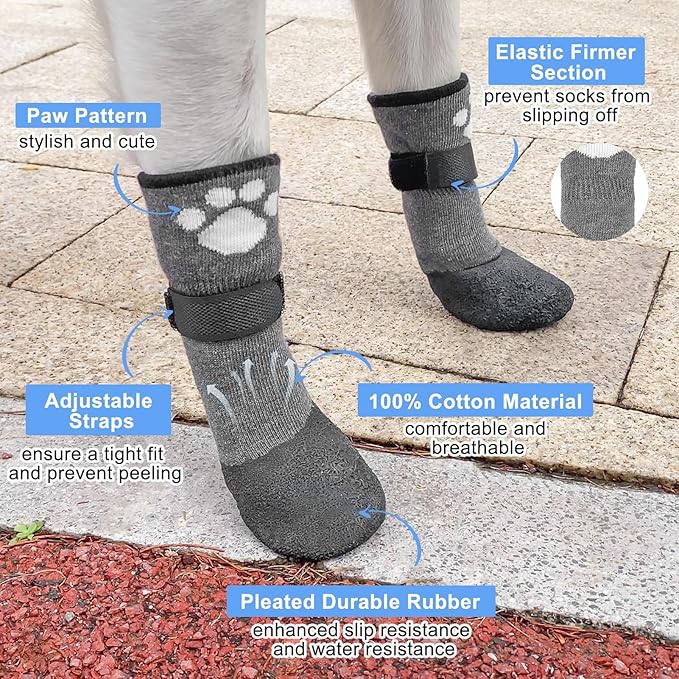 BEAUTYZOO 6 PCS Anti Slip Dog Boots & Paw Protectors for Hot Pavement to Prevent Licking,Waterproof Dog Shoes for Small Medium Large Senior Dogs, Grip Socks Rain Booties for Dogs Paws Outdoor Walking