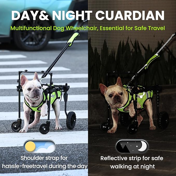 4 Wheels Dog Wheelchair for Front/Hind Legs - Mobility Aid for Small Dogs with Paralyzed, Injured, Post-Surgery or Senior Pets to Reclaim Mobility（4Wheels-XS, for Small Breed Dog）