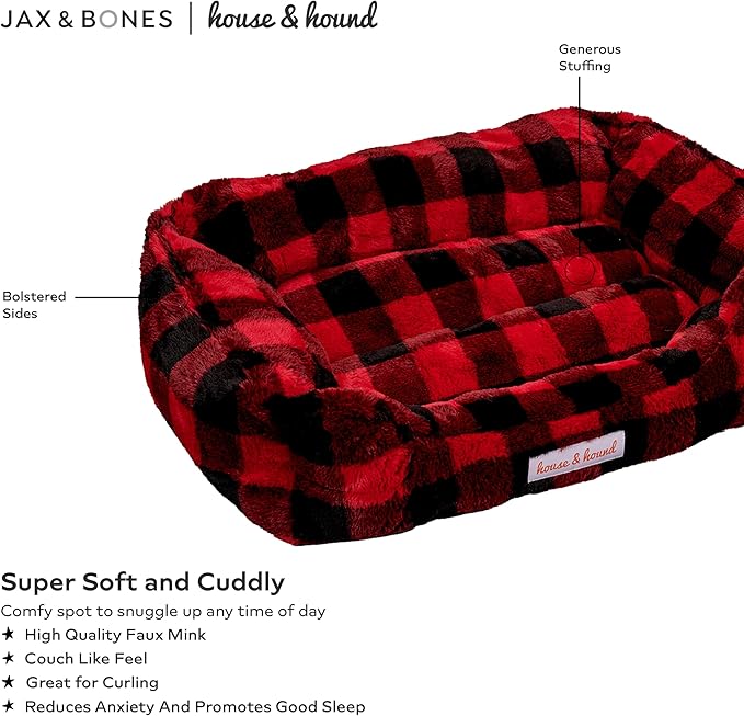 Jax & Bones Relaxer Plaid Dog Bed - Machine Washable Pet Bed for Large Size Dogs - Hides Shedding Hair, Easy to Clean, Sleep Enhancing