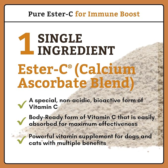 Wholistic Pet Organics Pure Ester-C Powder for Dogs - 4 Oz - Healthy Alternative to Dog Allergy Chews - Vitamin C Supplement for Dog Allergy Relief, Immune Support, Itch Relief for Dogs - Made in USA