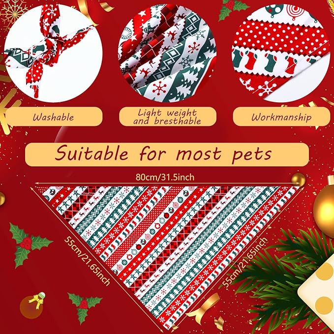 200 Pcs Christmas Dog Bandanas Bulk Snowman and Santa Claus Triangle Dog Handkerchief Bandanas Adjustable Pet Scarf Soft Comfortable Kerchief for Christmas Small to Large Puppy Cat