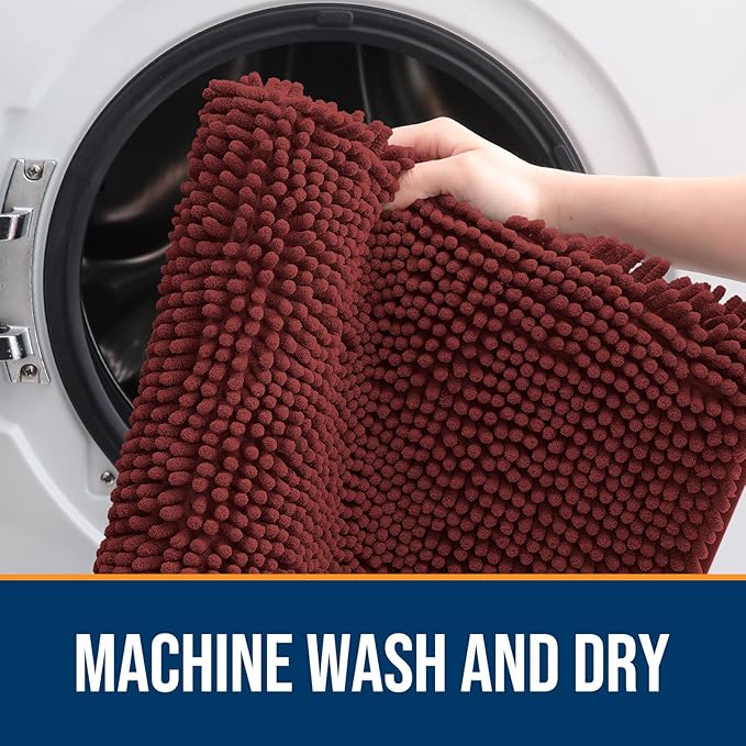 OLANLY Dog Door Mat for Muddy Paws 44x24, Absorbs Moisture and Dirt, Absorbent Non-Slip Washable Doormat, Quick Dry Chenille Mud Mat, Entry Indoor Entryway Carpet for Inside Floor, Caramel Russet