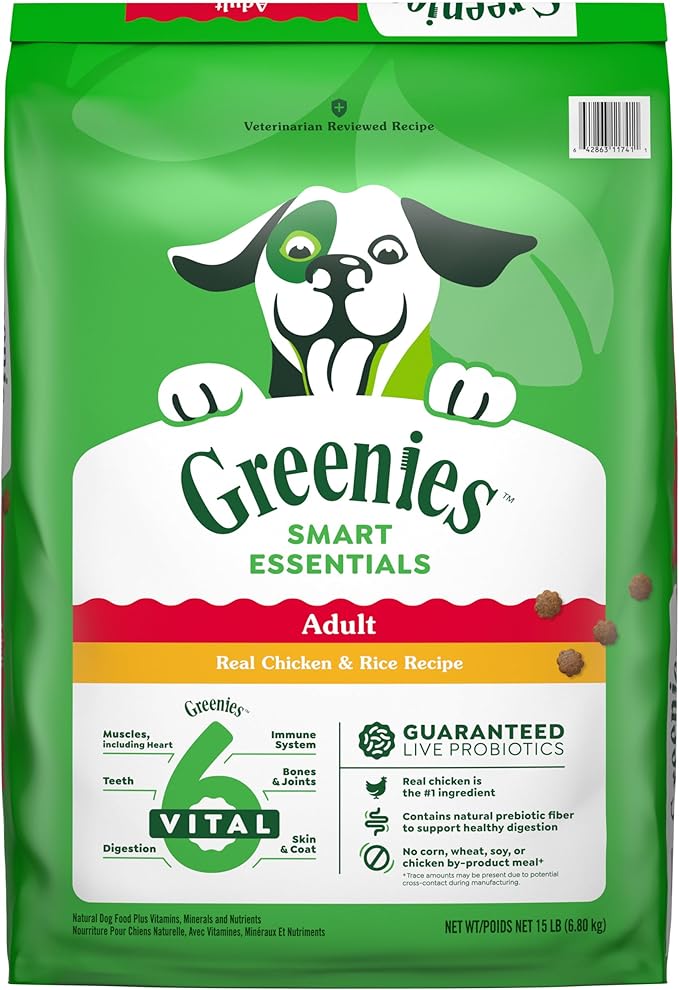 Greenies Smart Essentials Adult High Protein Dry Dog Food Real Chicken & Rice Recipe, 15 lb. Bag