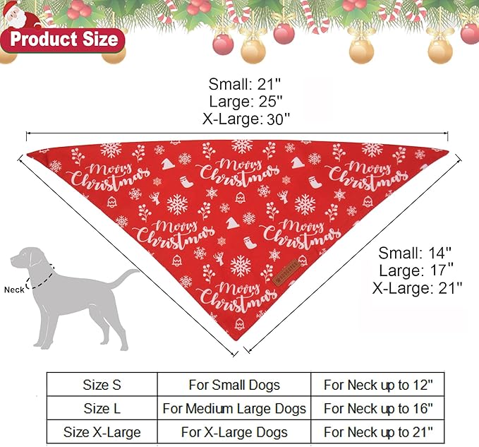 ADOGGYGO Dog Bandana Christmas Pet Scarf Bib Kerchief, Premium Durable Fabric, Multiple Sizes Offered, Red Green Christmas Bandanas Costumes for Medium Large Dogs Pets (Large)