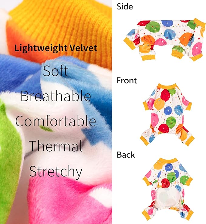 Fitwarm Balloon Dog Fleece Pajamas, Birthday Outfit for Small Dogs Boy Girl, Cozy Pet Onesie with Feet, White, Yellow, Red, Blue, Green, XXL