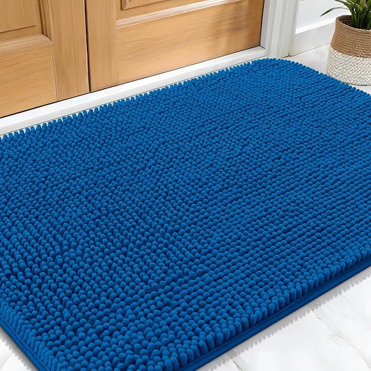 OLANLY Dog Door Mat for Muddy Paws 30x20, Absorbs Moisture and Dirt, Absorbent Non-Slip Washable Doormat, Quick Dry Chenille Mud Mat, Entry Indoor Entryway Carpet for Inside Floor, Deep Navy Blue
