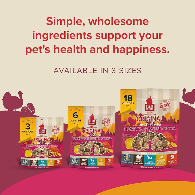 PLATO Original Real Strips Turkey & Sweet Potato 18oz, Natural (1442)