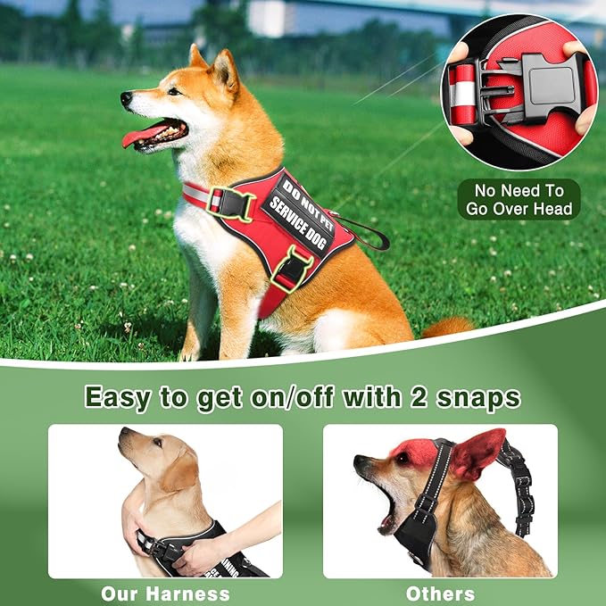 Service Dog Vest Harness and Leash Set+10 Patches,No Pull&Adjustable Reflective Dog Harness with Soft Padded Handle for Training/Everyday,Fit Small/Medium/Large/Extra-Large Dogs(Red L)