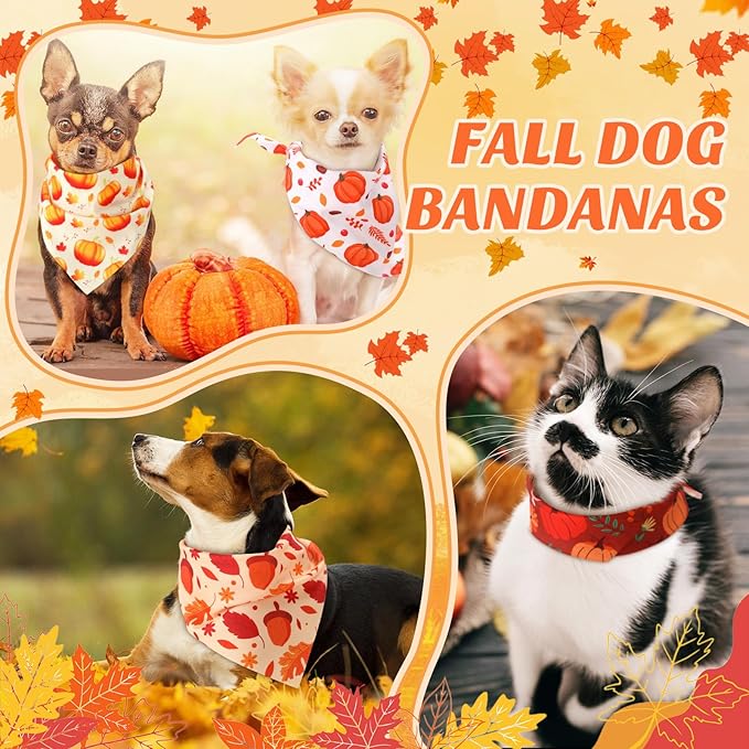 240 Pcs Thanksgiving Fall Bandanas Bulk for Dogs Autumn with Maple Leaves Pumpkin Patterns Soft Bibs Adjustable Triangle Doggie Scarf for Small Medium Large Costume 25.6 x 17.7 x 17.7 Inch