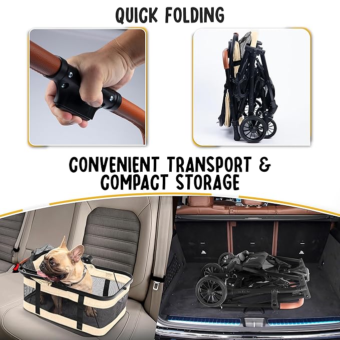 Pet Stroller with Detachable Carrier - Ideal for Small to Medium Dogs & Cats - Compact & Convenient Design - Easy Assembly Pet Stroller for Cats, Dog Strollers for Small Dogs - Bisque Beige