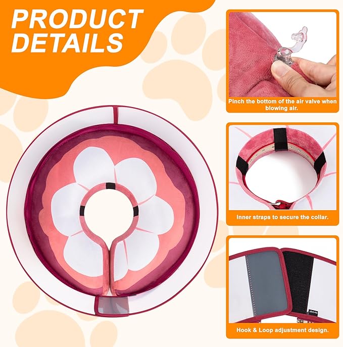 Inflatable Dog Cone Collar for Large Medium Small Dogs, Soft Dog Donut Collar Adjustable Recovery Cone for Pets After Surgery, Extra Enhanced Anti-Licking Guard Shield (Mangosteen, Large)