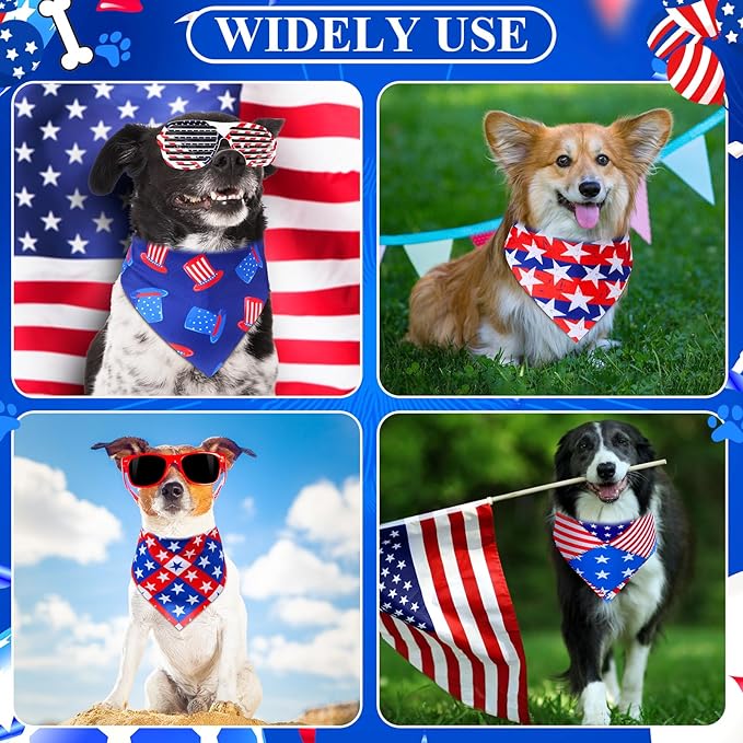 72 Pcs Veterans Day Dog Bandanas Bulk Patriotic Triangle Scarf Cat Puppy Bibs Scarf Blue White and Red Pet Bandanas for Puppy Cat Birthday Party Costume