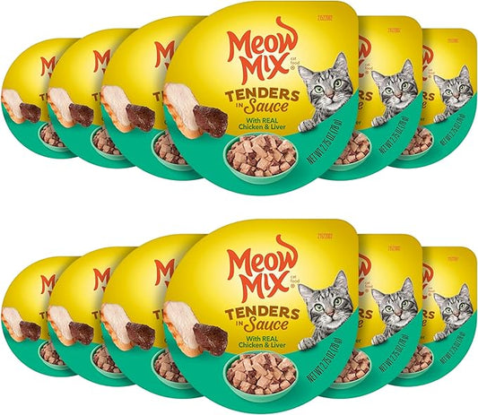Meow Mix Tenders in Sauce Wet Cat Food, Chicken & Liver, 2.75 Ounce Cup (Pack of 12)