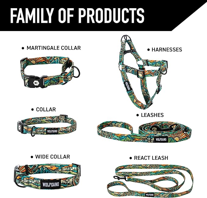 Wolfgang Heavy Duty Martingale Dog Collar with Quick Release Nylon Buckle for Walking & Training, WildWolf Print, Large