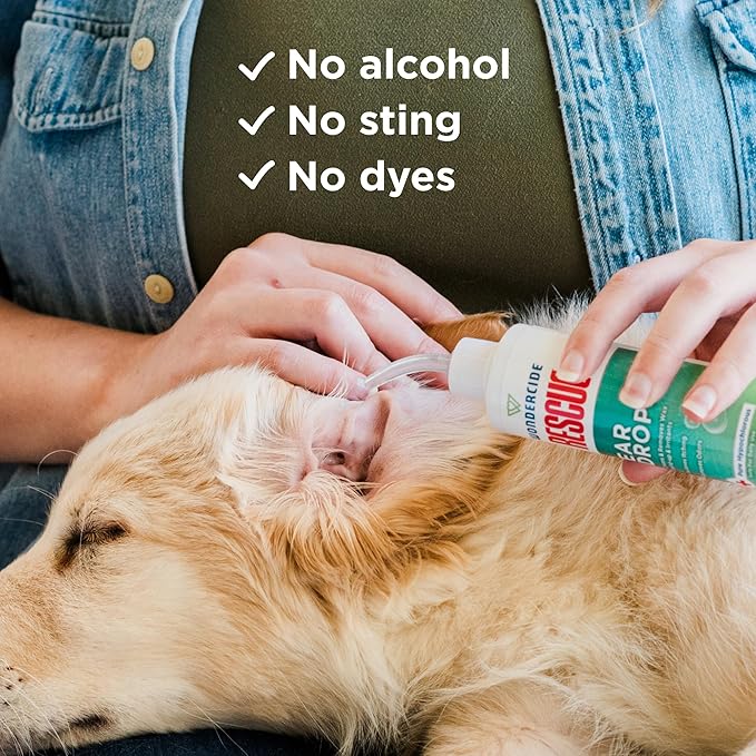 Wondercide Rescue - Ear Drops for Pets - Cleans and Removes Wax Build-Up and Irritants for Dogs and Cats - Relieves Itching and Redness with Pure Hypochlorous - 4 oz