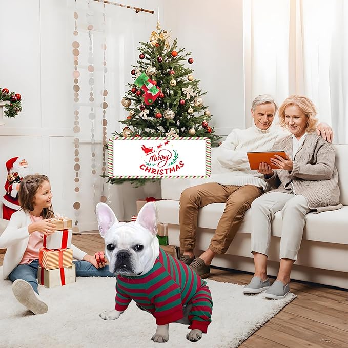 Dog Pajamas Cotton Striped Pet Jumpsuit, Breathable Comfy Pjs for Puppy and Cat, Dog Christmas Pajamas Shirts for Small Large Dogs Onesie Boys and Girls