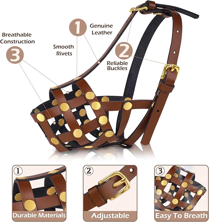 OOPSDOGGY Cocker Spaniel Dog Muzzle for Small Dogs - Leather Breathable Secure Basket Muzzle for Small Medium Breeds Prevents Biting No Chewing Adjustable (Brown, Size 1 - Cocker Spaniel)