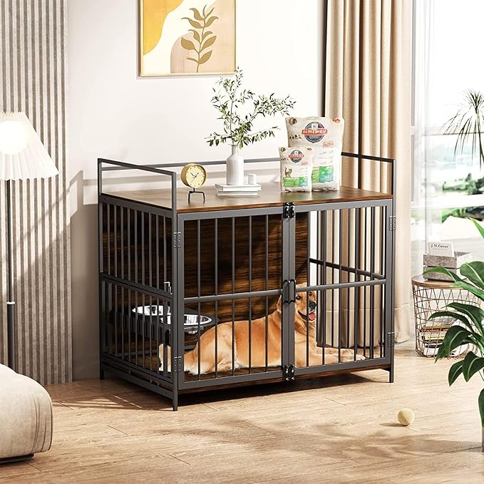 Heavy Duty Dog Crate Furniture for Large Dogs, Indoor Kennel Style Crate, Super Sturdy 41" Dog Cage Furniture for Home Use, Perfect for Living Room, Bedroom