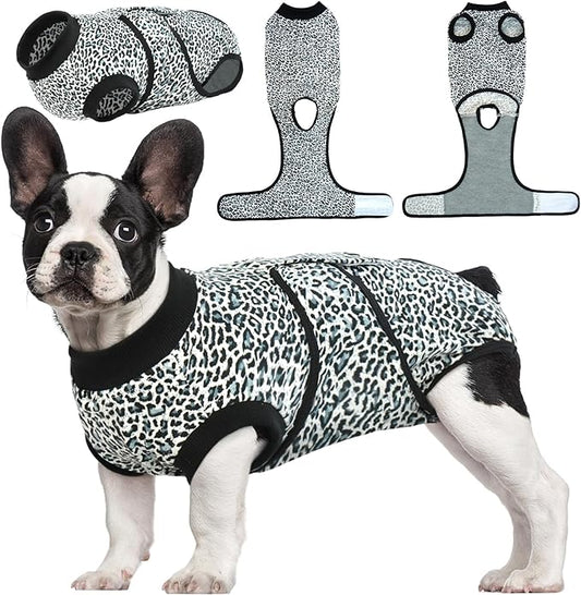 Kuoser Dog Recovery Suit Female, Soft Puppy Surgery Suit, Dog Recovery Suit After Surgery, Post-Op Onesie for Female & Male Dogs, Soft Protective Wear, BlueLeopard S