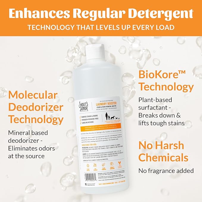 Skout's Honor Laundry Booster Stain & Odor Removal Additive - Plant-Powered Formula for Pet Bedding, Clothing, and Washable Pee Pads - Eco-Friendly & Cruelty-Free, 32 oz