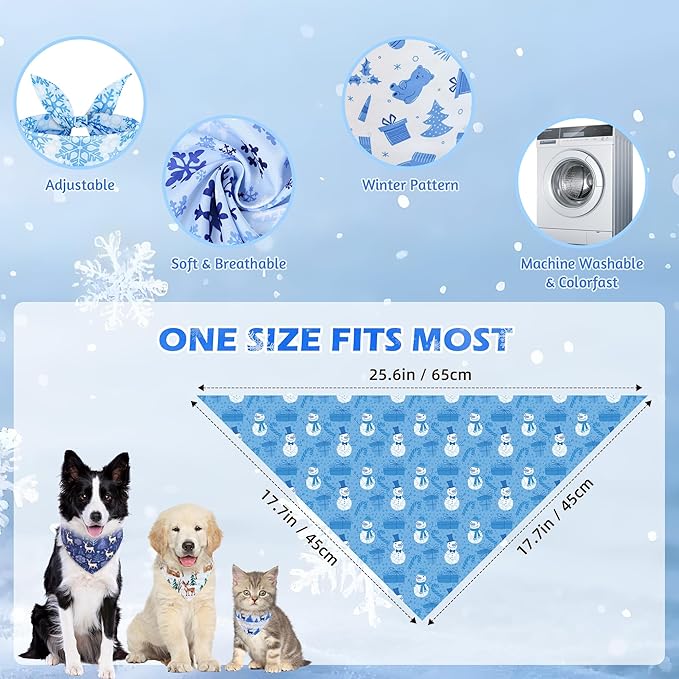 200 Pcs Winter Dog Bandanas Bulk Snowflake Pet Scarves Xmas Adjustable Bibs for X-M-L Dogs Washable Seasonal Puppy Kerchief for Groomers Shelters