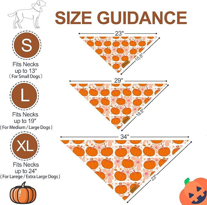 Fall Dog Bandanas - 2 Pack Halloween Thanksgiving Dog Bandana | Reversible Pumpkin and Leaf Pet Scarf | Premium Durable Fabric | Boys & Girls | Holiday Bandana for Small and Medium Dogs (Small)