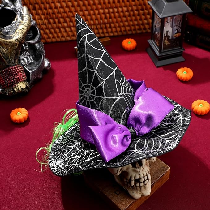 Halloween Witch Hat for Pet Cat Small Dog Puppy - Cat Witch Hat with Funny Wig - Black Polyester Cosplay Decor, Party Costume Accessory