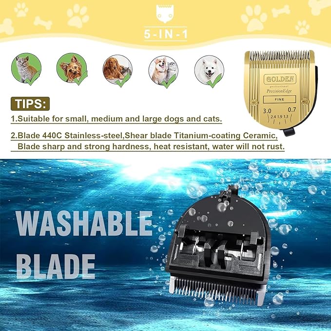 COSYONALL Adjustable Dog Grooming Clipper 5-in-1 Blade Compatible with WAHL Professional Animal Clipper Arco, Bravura, Chromado, Creativa, Figura, and Motion Pet, Dog, and Horse (Gold/1PC)