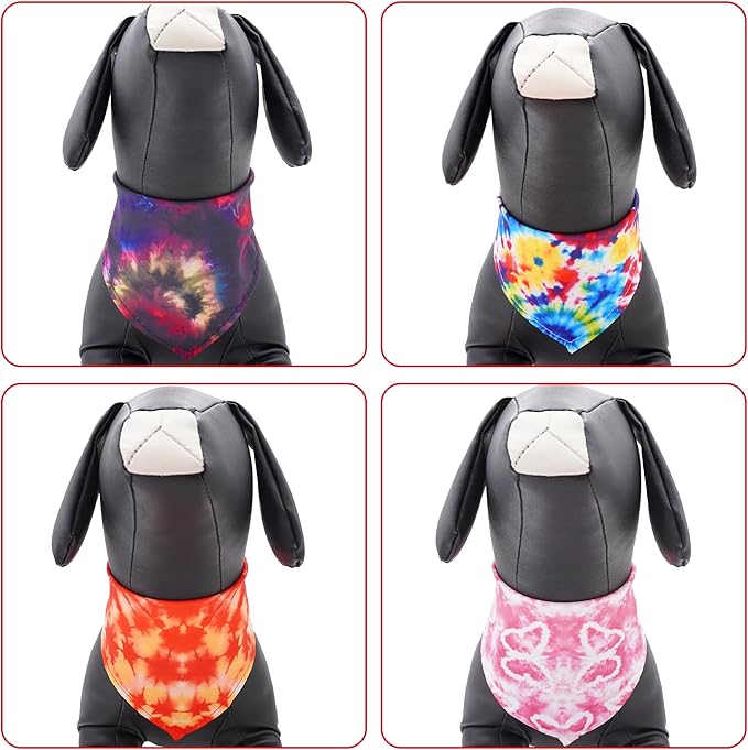 7 PCS Medium Tie Dye Dog Bandanas Hemming Seam Edge Dog Bandana for Small Dogs Print One Side Large Cats Scarfs Party Grooming M
