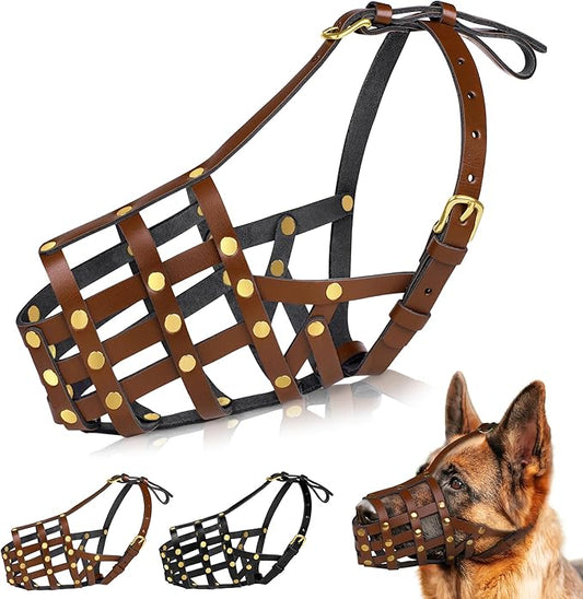 OOPSDOGGY German Shepherd Dog Muzzle for Large Dogs - Leather Breathable Secure Basket Muzzle for Large Breeds Prevents Biting No Chewing Adjustable (Brown, Size 8 - German Shepherd)