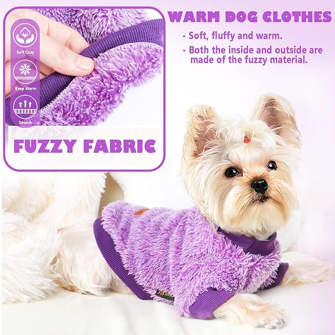 Fleece Dog Sweater Soft Fuzzy Warm Clothes for Small Dogs Girl Boy Soft Winter Coat Flannel Pu(Purple)