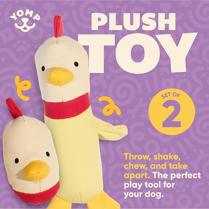 Yomp Chicken Dog Toy – Durable Stuffed, No Squeaker Dog Toys with Natural Canvas and Crinkle Paper – Interactive Stuffed Animal for Dogs (2-Piece Clucky Set)