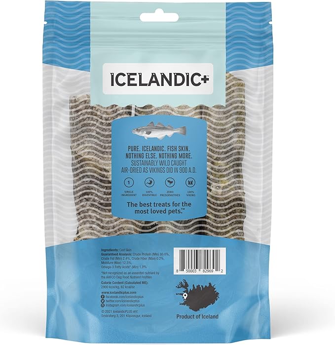 Icelandic+ Cod Skin 5" Short Hand Wrapped Dog Chew Stick, 3-Pack, 2.8-oz Bag