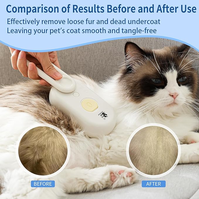 Cat Steam Brush for Shedding,4 in 1 Pet Steam Brush for Cats & Dogs,Deshedding,Massage,Cleaning & Anti-Static All In One,Suitable for Long & Short Haired Pets,Includes Waterless Shampoo,Yelow