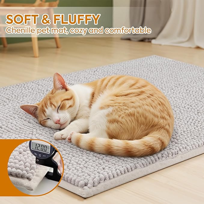 Pieviev Chenille Cat Litter Mat for Litter Box, 28"x22" Soft Ultra Absorbent Mat, Waterproof & Non-Slip, Easy to Clean Litter Trapping Mat for Indoor Cats, Grey