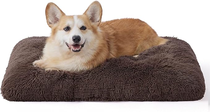Bedsure Washable Medium Dog Bed for Crate, Plush Calming Dog Crate Mat, Fluffy Pet Bed for Medium Sized Dogs, Plush Soft Comfort Sleeping Mat for Puppy, Anti-Slip Pet Kennel Pad, 29" x 21", Dark Brown