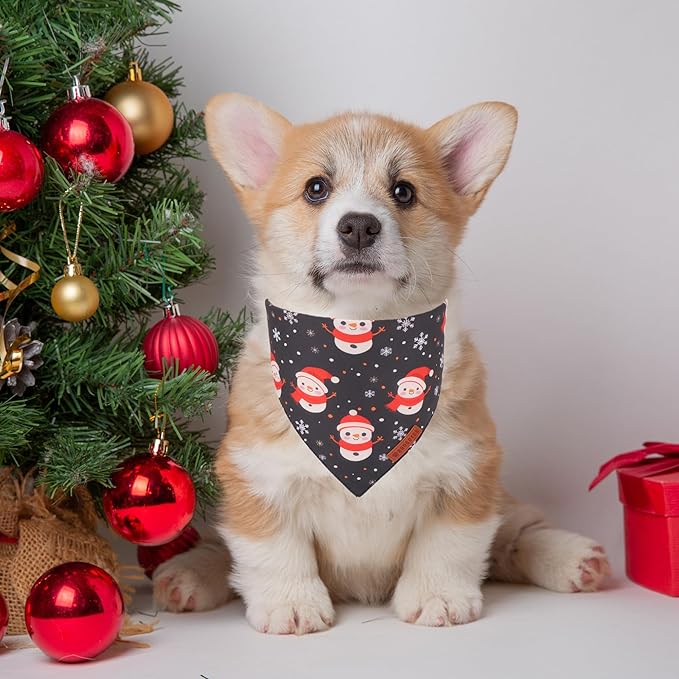 ADOGGYGO Christmas Dog Bandanas 2 Pack, Reversible Triangle Santa Snowman Pet Xmas Scarf, Adjustable Fit Christmas Bandanas for Small Dogs Pets (Small)