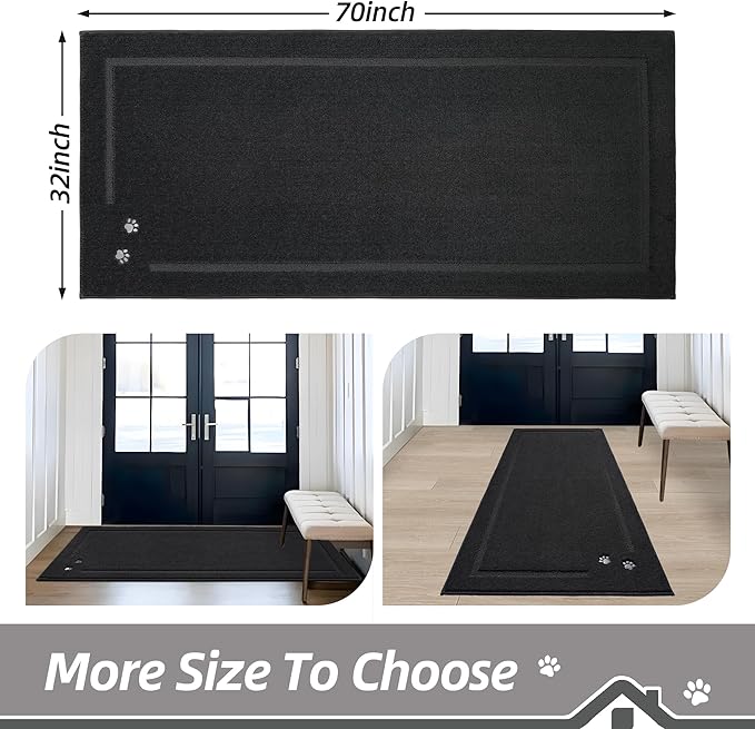 BEQHAUSE Dog Door Mat for Muddy Paws 32"x70" Dirt Trapper Absorbent Doormat Non Slip Entryway Rugs Washable Stain Resistant Welcome Floor Mat Soft Low-Profile for Front Back Door, Black