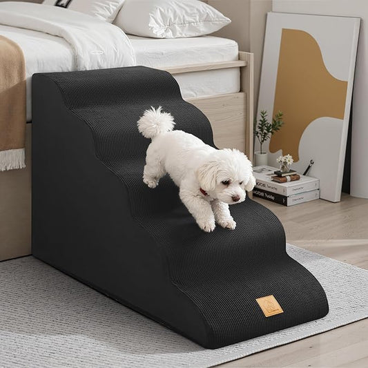 Mestuel Dog Stairs for High Bed, 22.8in Large Foam Pet Stairs to High Bed, 5 Steps Dog Stairs Ramp Indoor with Non-Slip Bottom, Pet Stairs for Large Small Medium Dogs, Black