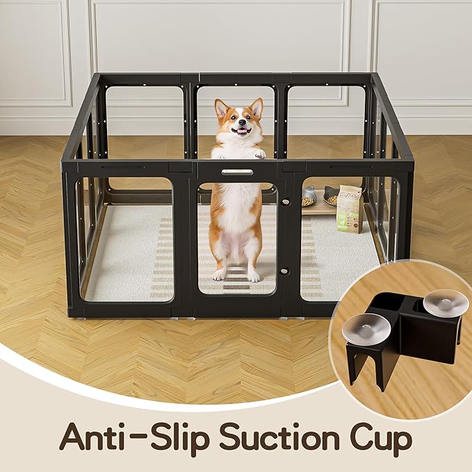 Jalove 12PCS Dog Playpen Clear Puppy Playpen Indoor, 30" H Easy Assemble Transparent Small Pet Play Pen, Sturdy Plastic Dog Fence Crate Kennel Whelping Cage Enclosure for Small to Medium Dog, Black