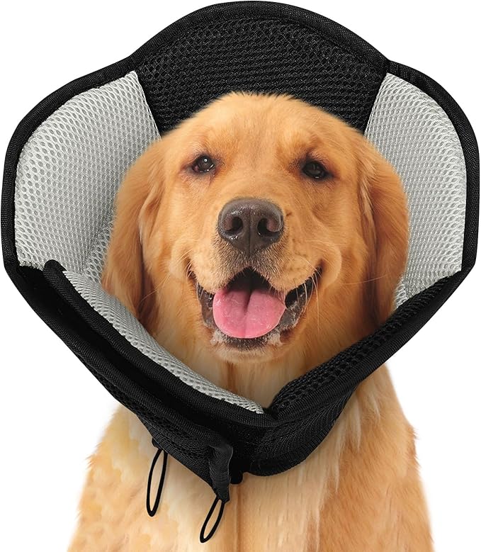 SUNFURA Dog Cone - Soft Cone for Dogs to Stop Licking, Pet E-Collar Alternative After Surgery, Adjustable Pet Recovery Collar for Wound Healing, Black Large