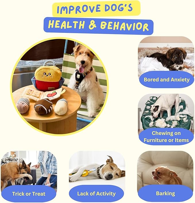 Squeaky Plush Dog Toys, 5-in-1 Crinkle Backpack Puppy Toys to Keep Busy, Cute Stuffed Hide & Seek Cognitive for Small, Medium, Large Dogs, Teething, Boredom Relief & Birthday Gift