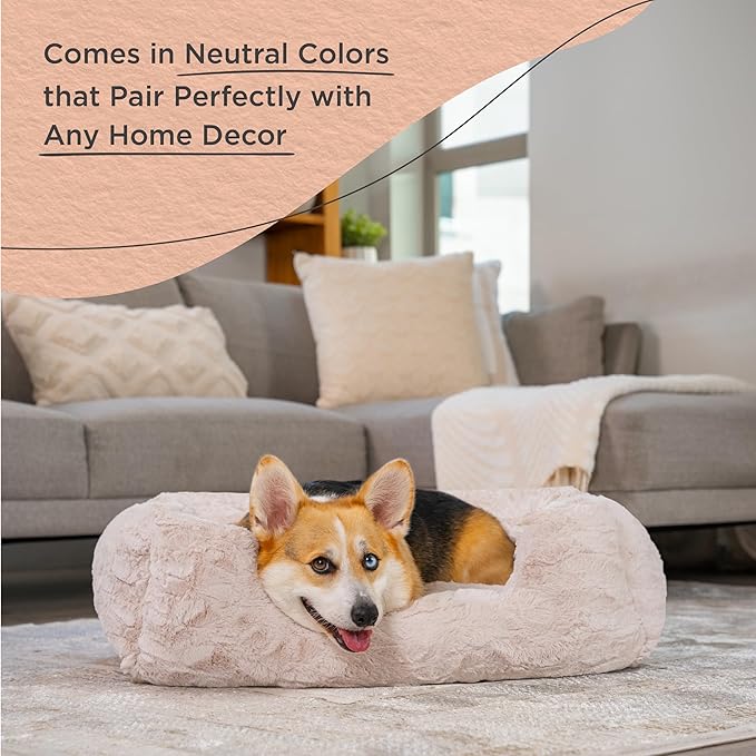Best Friends by Sheri Lux Lounge Bed Calming Faux Fur Dog Bed, Oyster, Cream, Medium, 30" x 20"