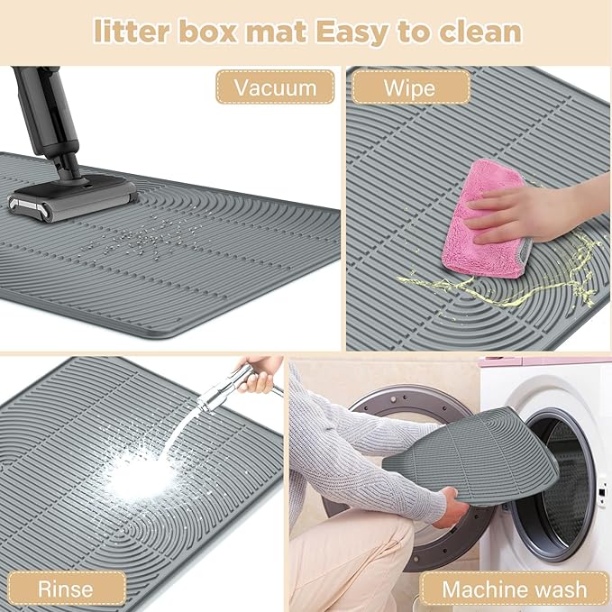 AMOK Cat Litter Mat, Extra Large Silicone Litter Box Mat 40" x 28", Waterproof Litter Trapping Mat for Cats, Durable and Easy to Clean, Grey
